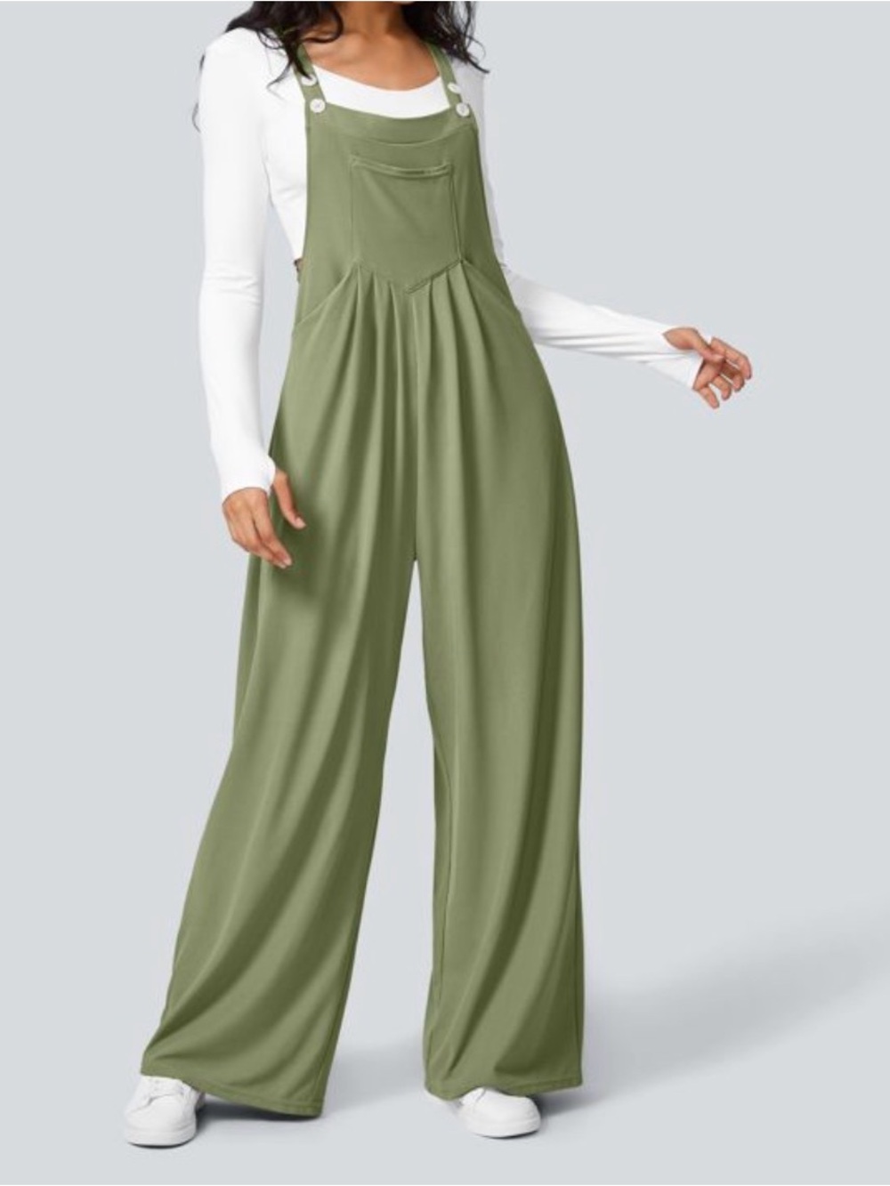 HALARA Olive Green Wide-Leg Jumpsuit Romper with Pockets - Picture 4 of 4